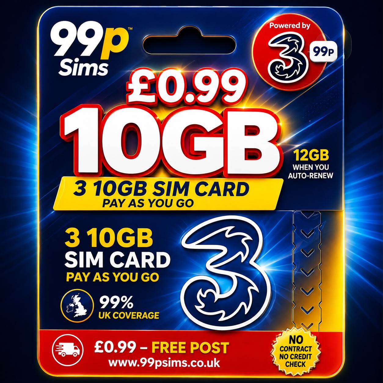 Three 10GB SIM Card